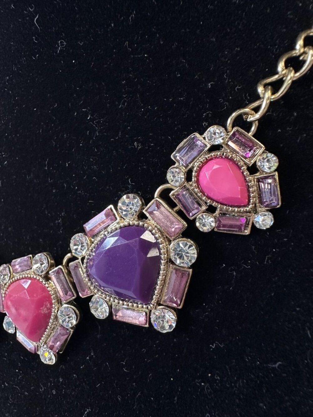 Pink Purple and Rhinestone Statement Necklace - Picture 5 of 13